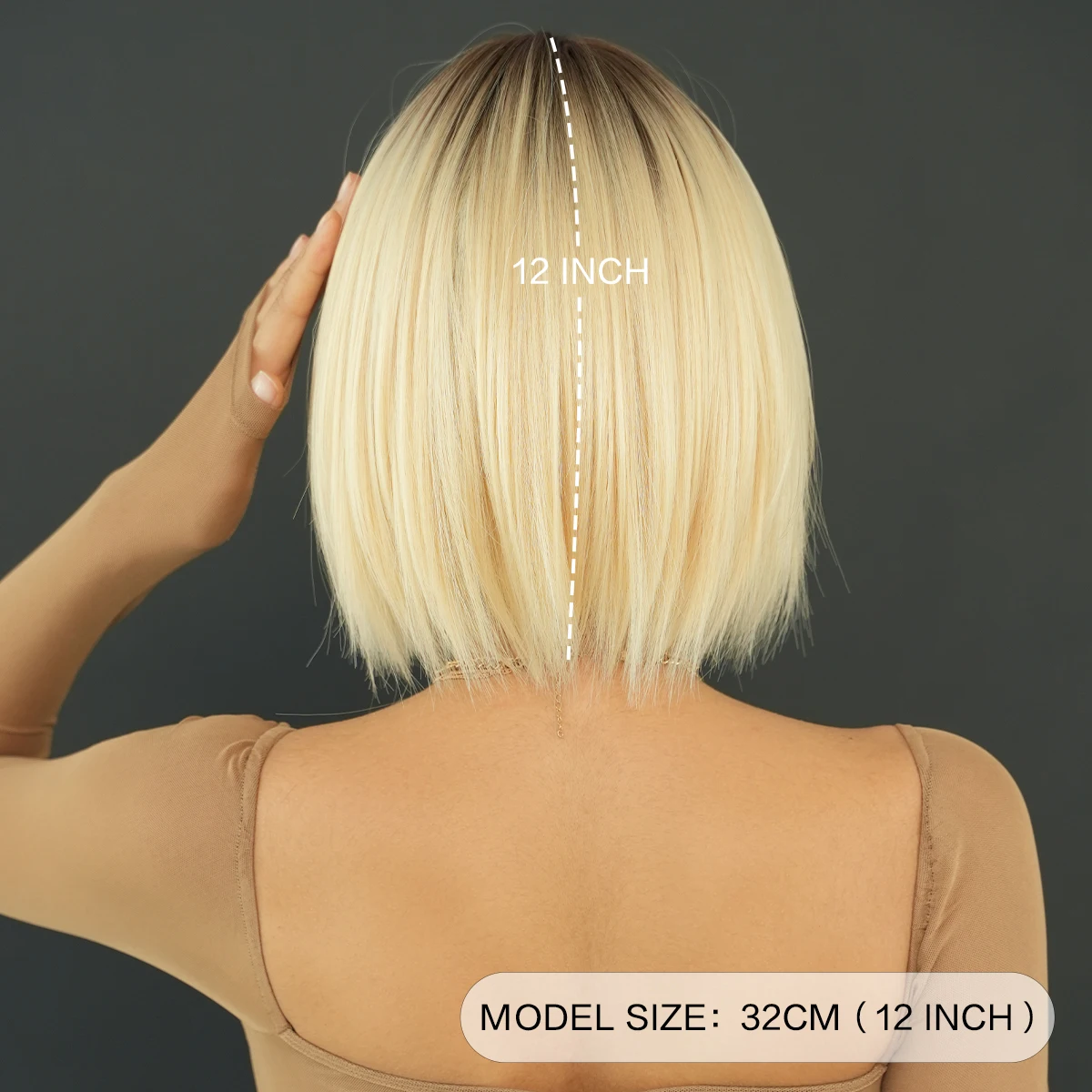 7JHH WIGS Synthetic Short Straight Blonde Bob Wigs with Dark Roots High Density Layered Hair Wig for Women Daily Heat Resistant - view 4