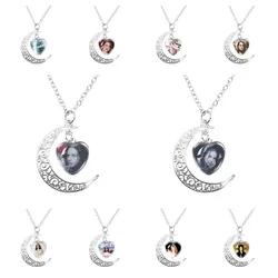 Lana Del Rey Peach Heart Moon Necklace Men Women Pendant Gift Singer Glass Handmade Necklace Fans Jewelry Gifts Born To Die