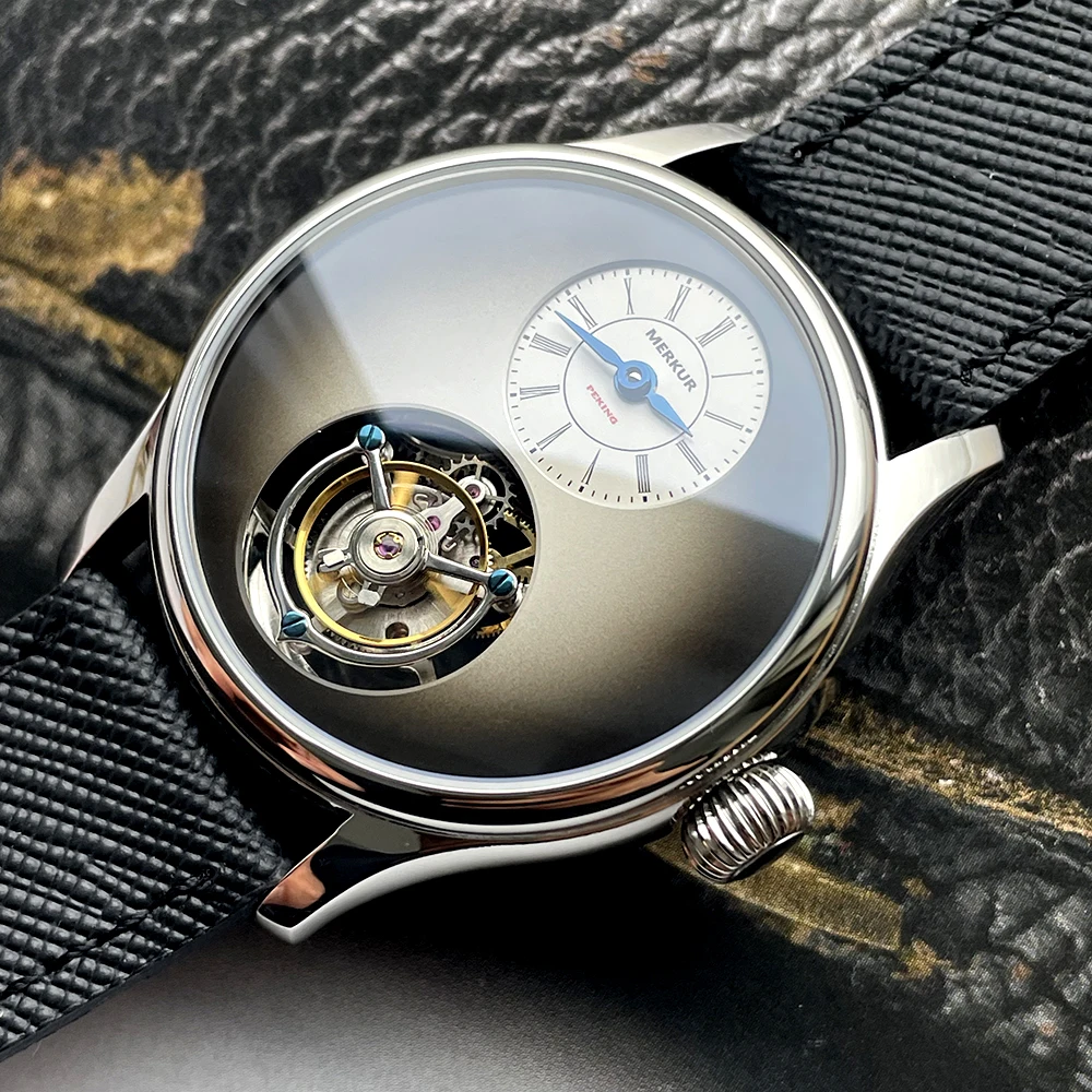 Merkur 100% توربيون ساعة رجالي فريتيلاريا الهاتفي ساعة ياقوت للرجال ساعات آلية مجوفة من الخلف Relogio Masculino
