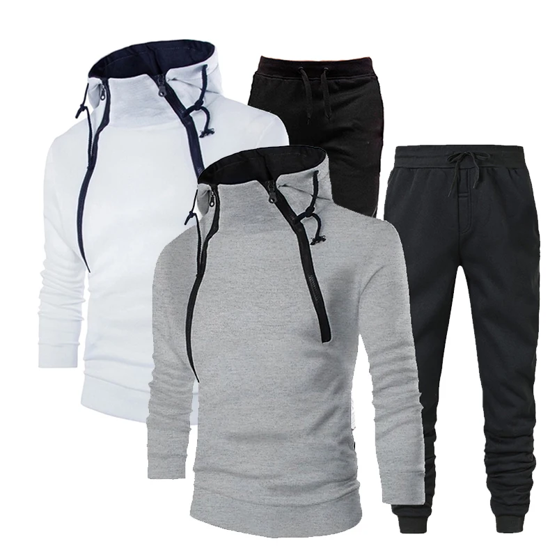 Men's Sportswear Hooded Two-Piece Zippered Sweatshirt Set Jogging Suit Sportswear New Fashion Plush Men's Set