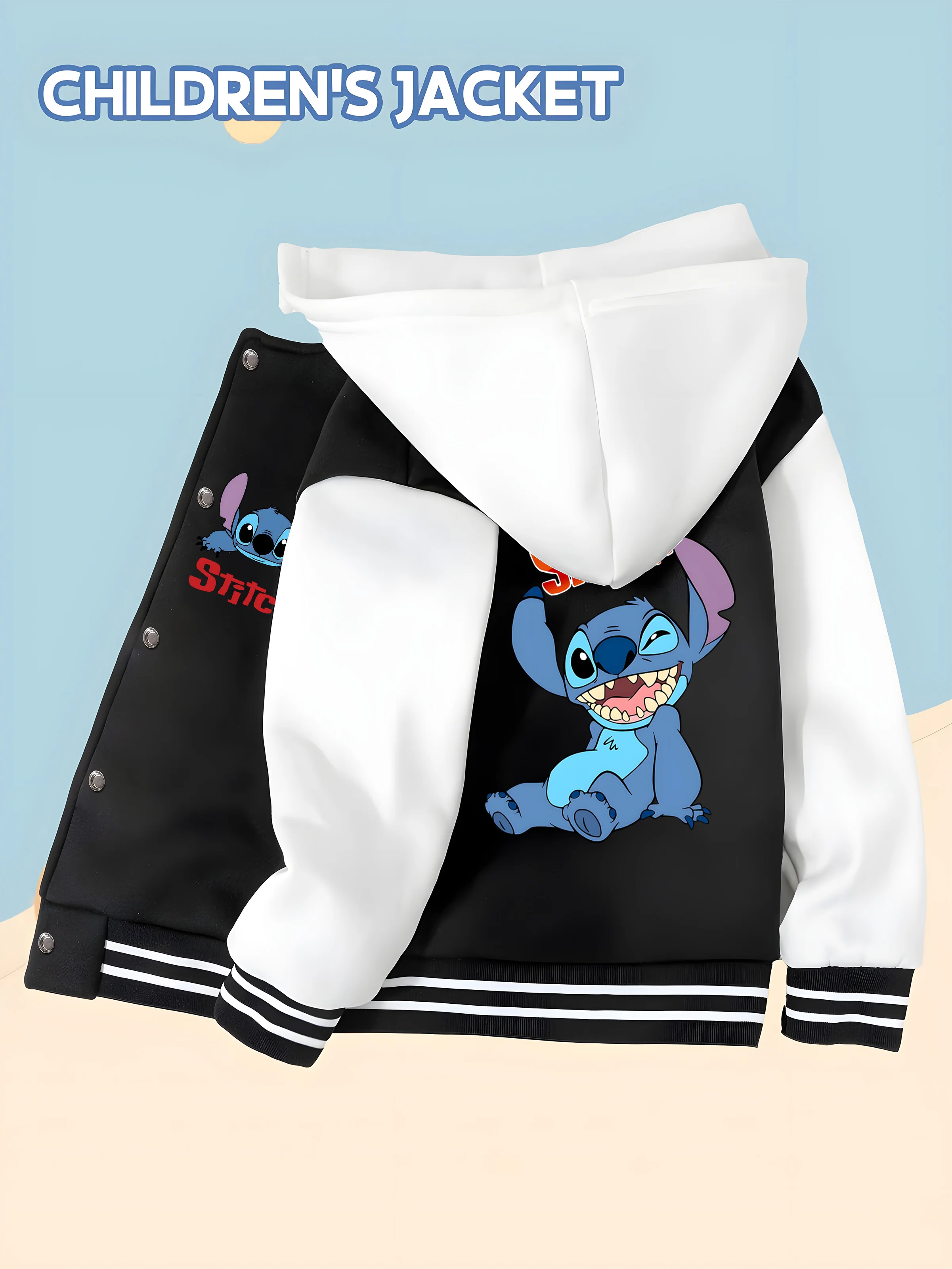 

MINISO Disney Stitch Baseball Jacket for Boys - Double-sided playful Stitch expression, soft and skin-friendly jacket for play