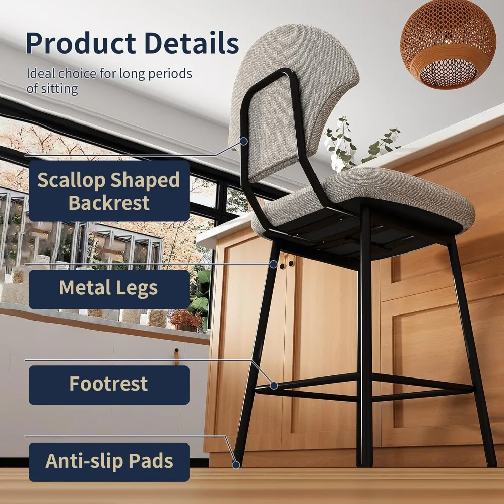 Set of 4 Modern Bar Stools: Shell Backrests with Metal Legs & Footrests​