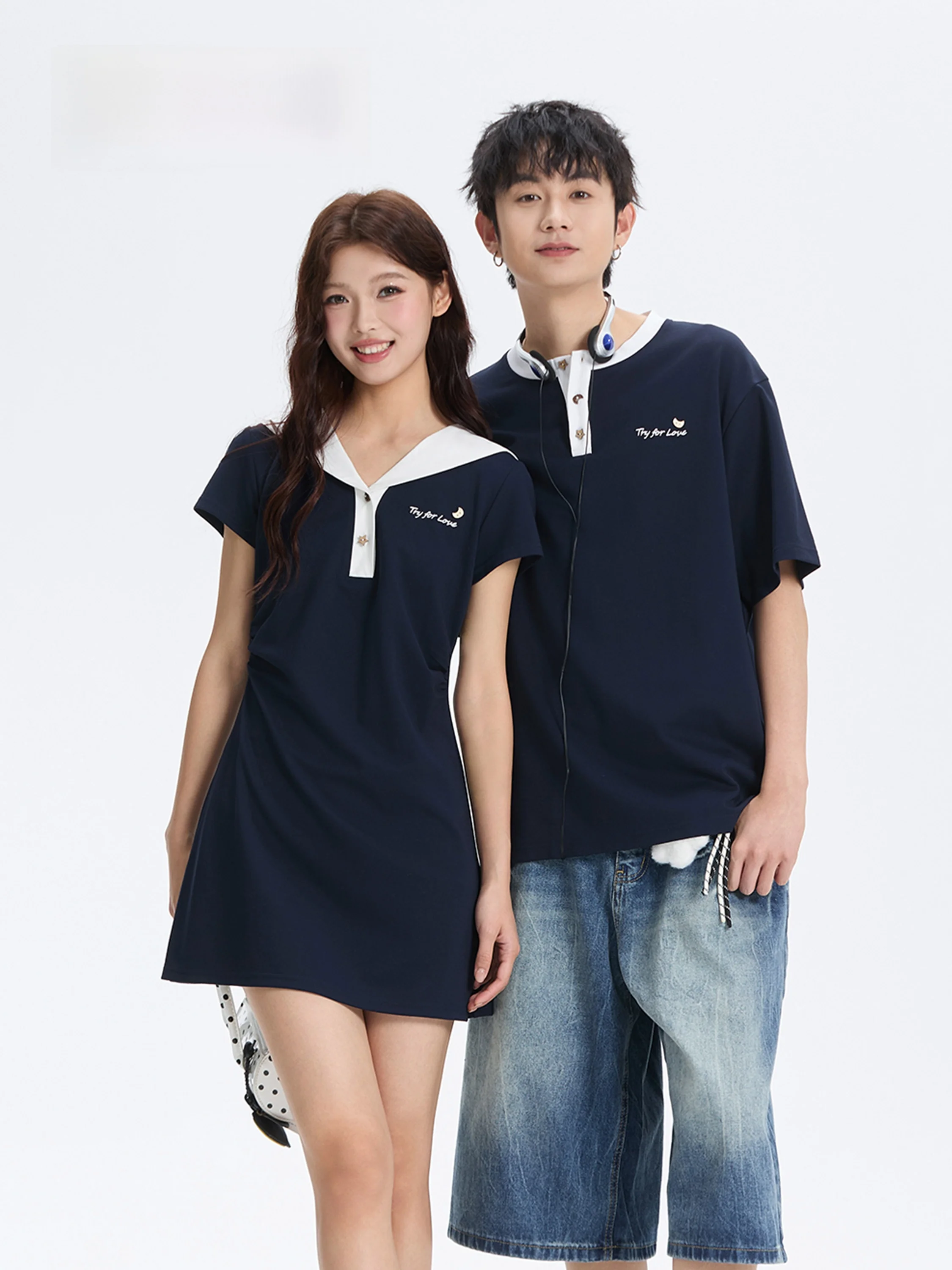 

Couple's Short Sleeve T-Shirt Dress Women's Simple Style Slimming One Dress One Skirt Cotton Blend Comfortable Breathable Casual