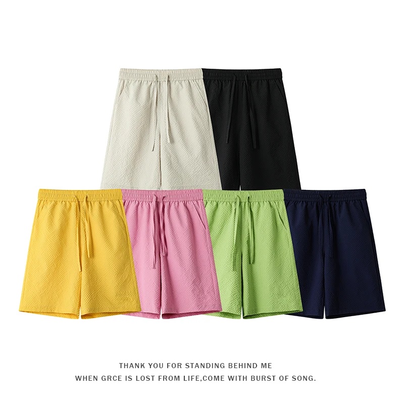 

Y2K Korean Loose Casual Pants Multicolor American Streetwear Summer Bubble Cloth Dopaamine Five-Part Shorts Casual Shorts
