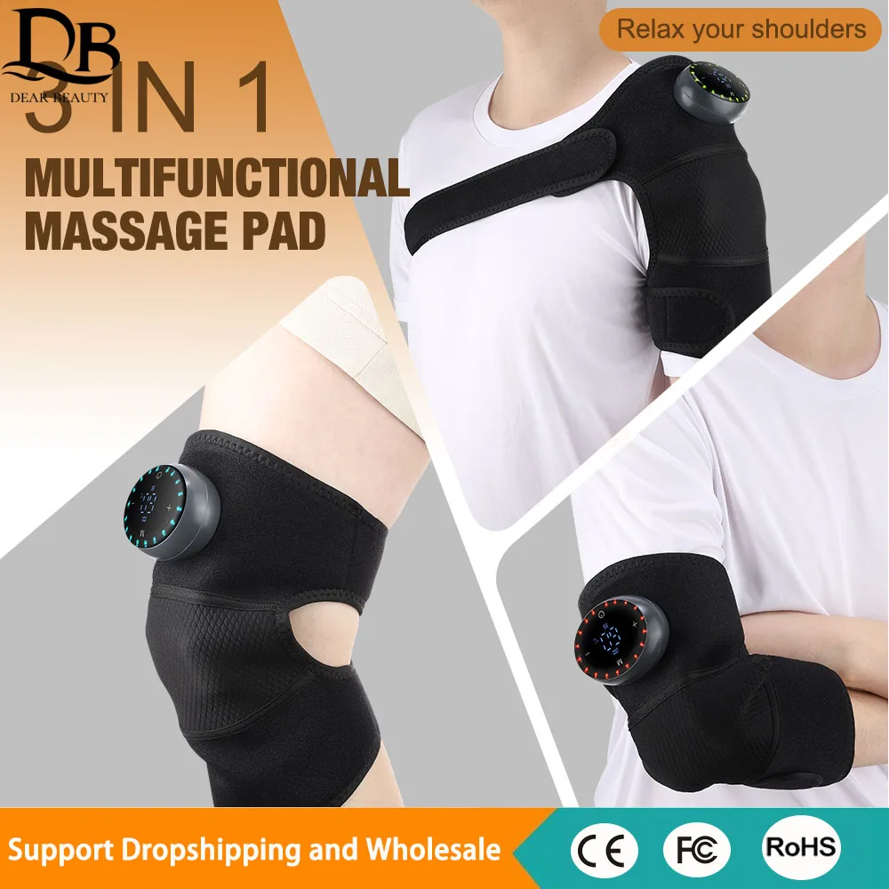 3 in 1 電気加熱と振動膝肘肩ラップ、ヨモギ温湿布膝加熱パッドレッグマッサージャー