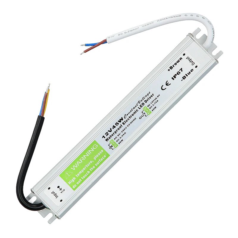 Trasformatore di illuminazione 90-250V AC a DC 12V 45W 3.75A LED Driver adattatore alluminio esterno IP67 impermeabile alimentazione elettrica di