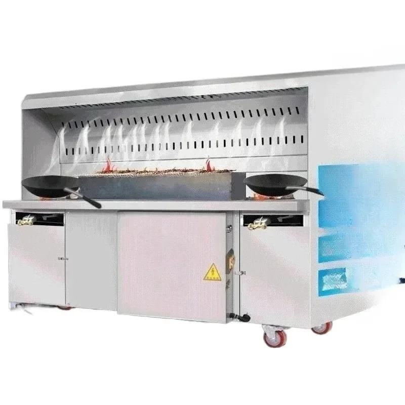 Smokeless cooking and grilling machine, commercial charcoal grill stall night market