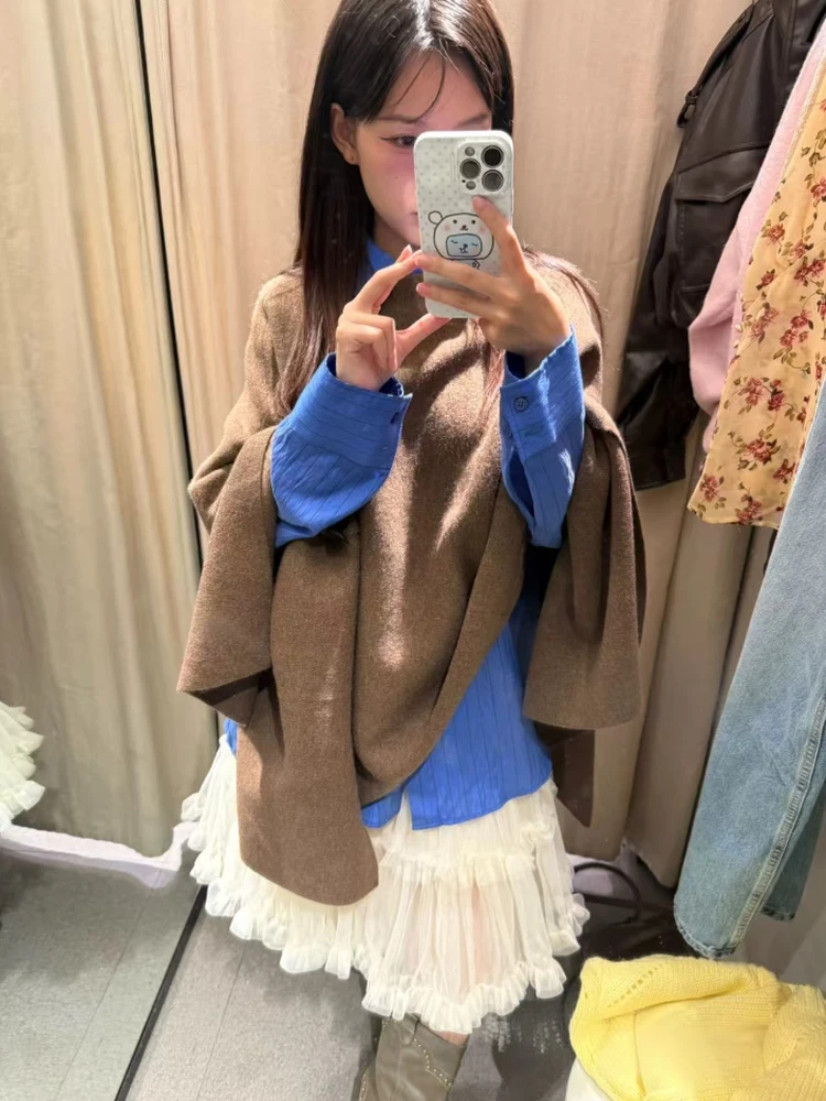 

Autumn 2025 New Sle Lazy Brown Long Knitted Cowl Ne Open Cardigan Coat Polyester Fiber Loose Fit Daily Wear Ladies Coat