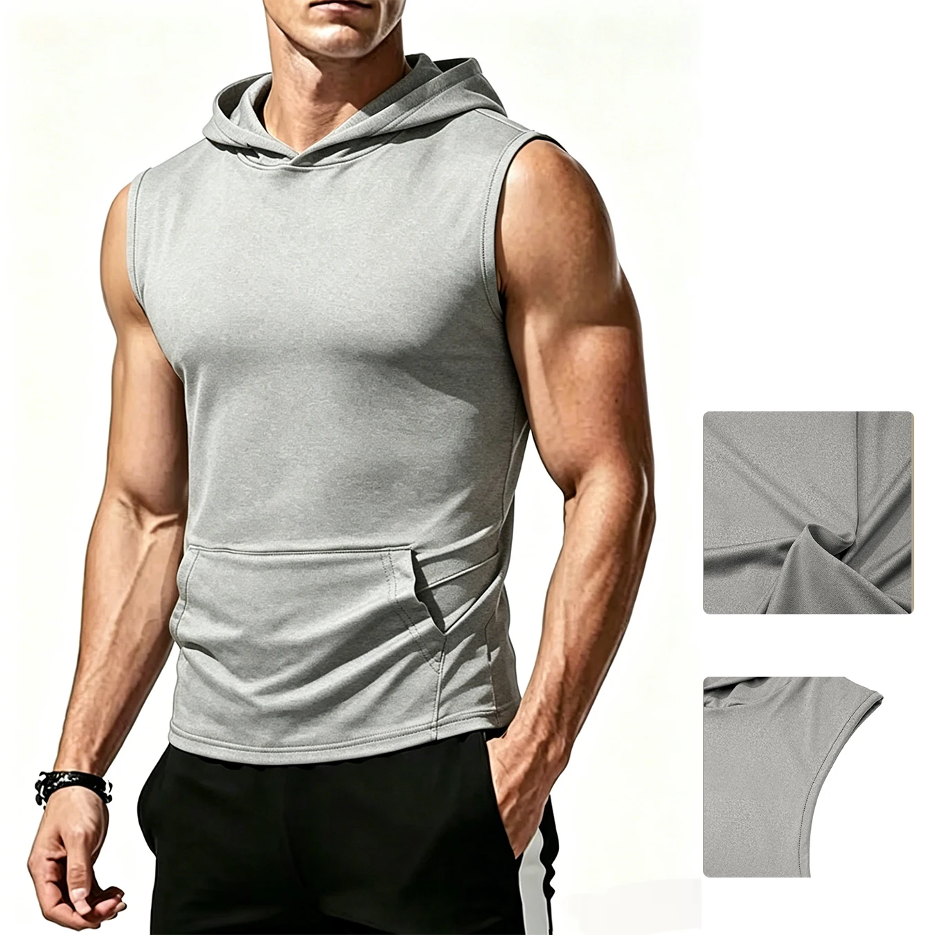 Camiseta Sem Mangas com Capuz para Homens com Bolso, Respirável e de Secagem Rápida, Colete para Treino de Musculação