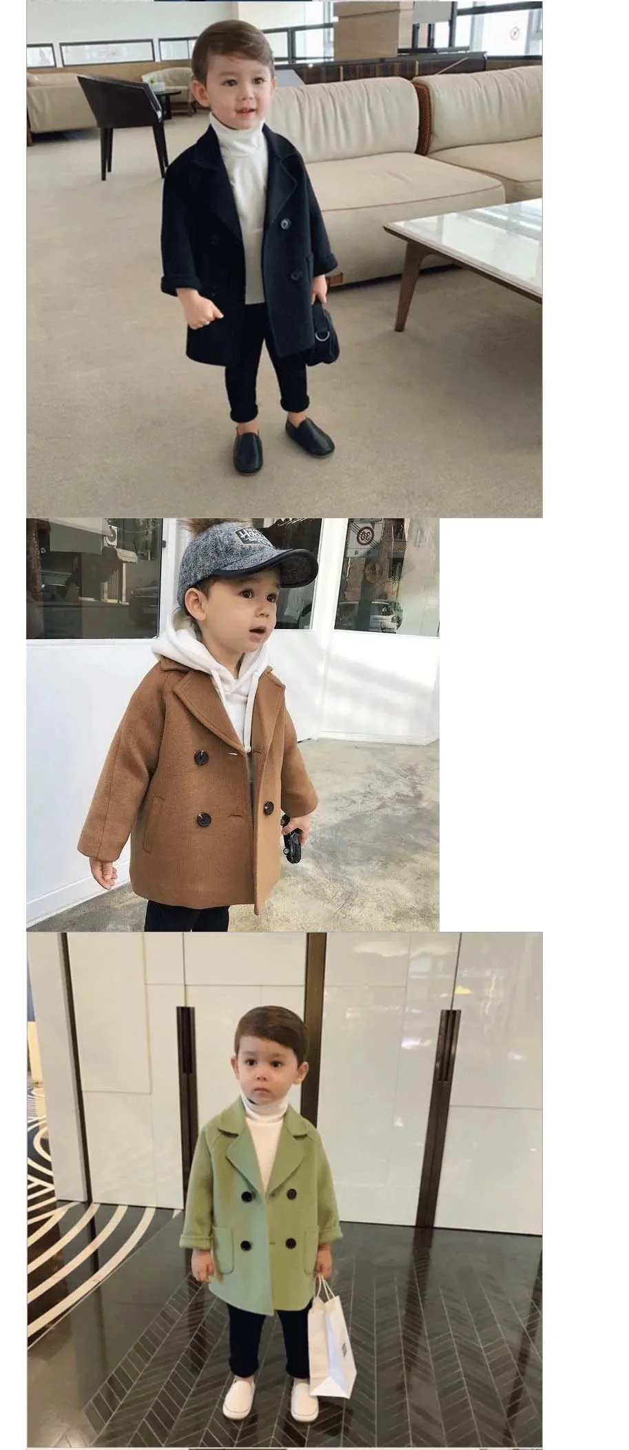 Spring Boys Jackets Child Girl Woolen Double-breasted Baby Trench Coat Lapel Autumn Kids Outerwear Winter Wool Overcoat