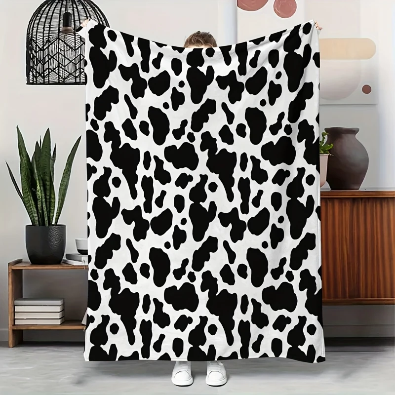 Black White Cow Spot Print Throw Blanket soft lounge room office window seat patio Blanket Birthday Anniversary gifts
