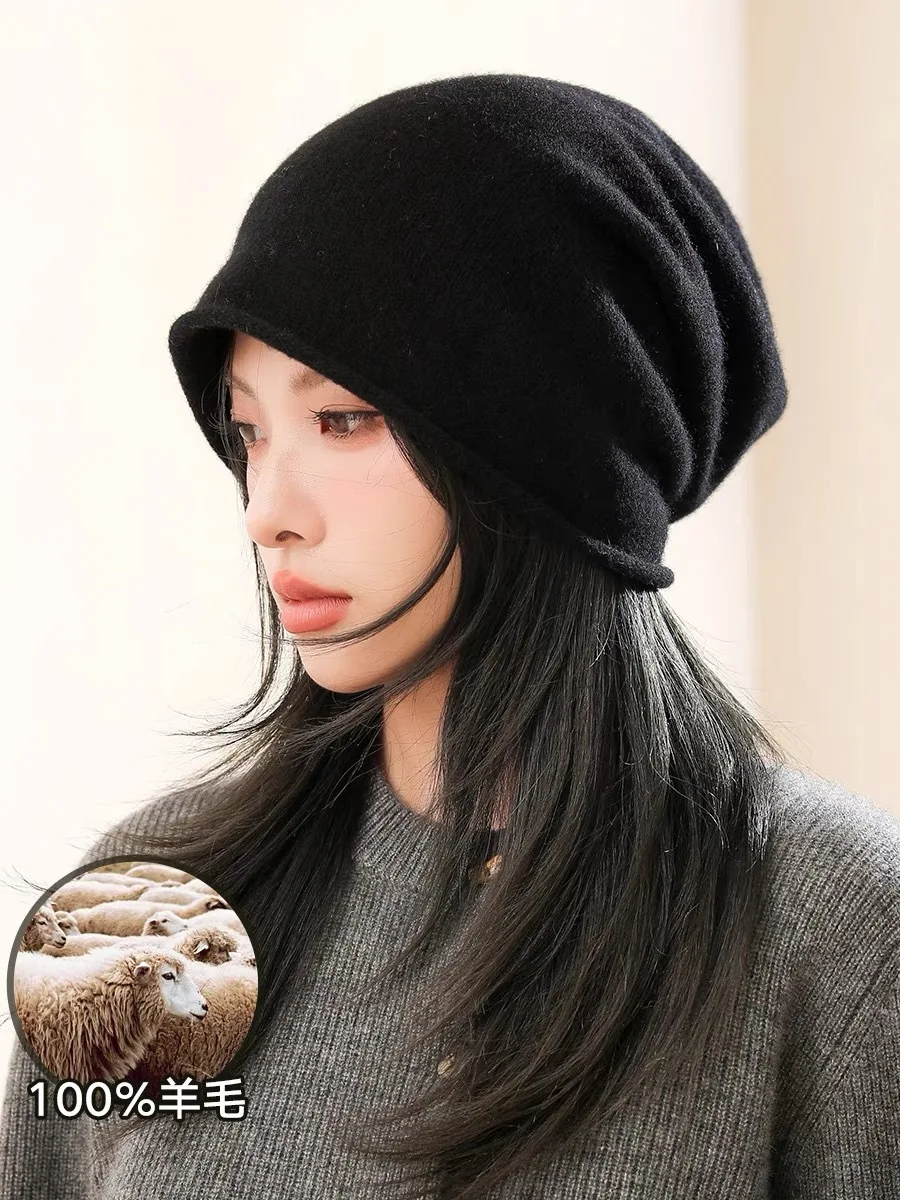 Einfache Klassische Reine Wolle Hut Frauen Männer Herbst WInter Curling Haufen Beanie Männlich Weiblich Hohe Qualität Gestrickte 100% Wolle Kalten Hut – Detail 4
