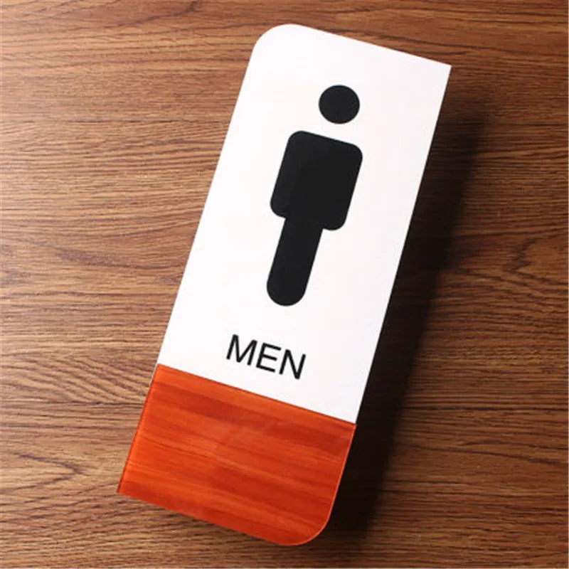 Acrylic Wood Grain Toilet Sign Prompt Men & Women Wc Restroom Signs Door Sticker Doorplate Creative Signage