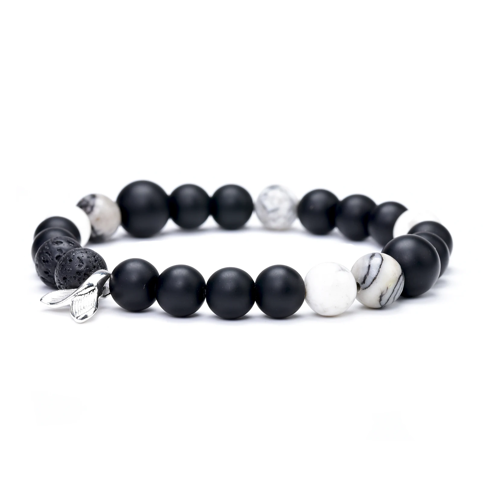 8mm Black and White Orca Stone Beaded Bracelet for Men Natural Matte Onyx Howlite Womens Bracelets Animal Protection Mens Gifts