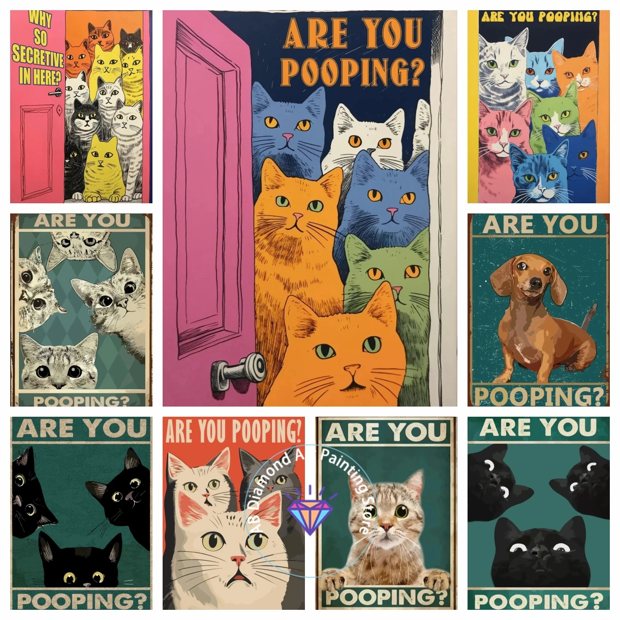 

AB Diamond Painting Kits Art New Embroidery Mosaic Cross Stitch Are You Pooping Cute Black Cat Home Decor Children's Gift Crafts
