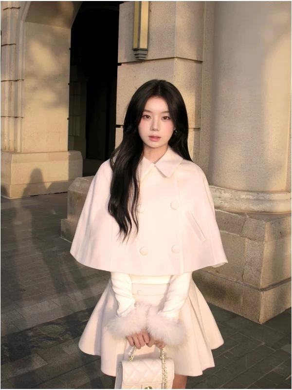 

Rich Miss Winter Faion Комплект с плащом и плиссированной юбкой Thiened Шерстяной костюм-футболка для молодых девушек Sweet Sle