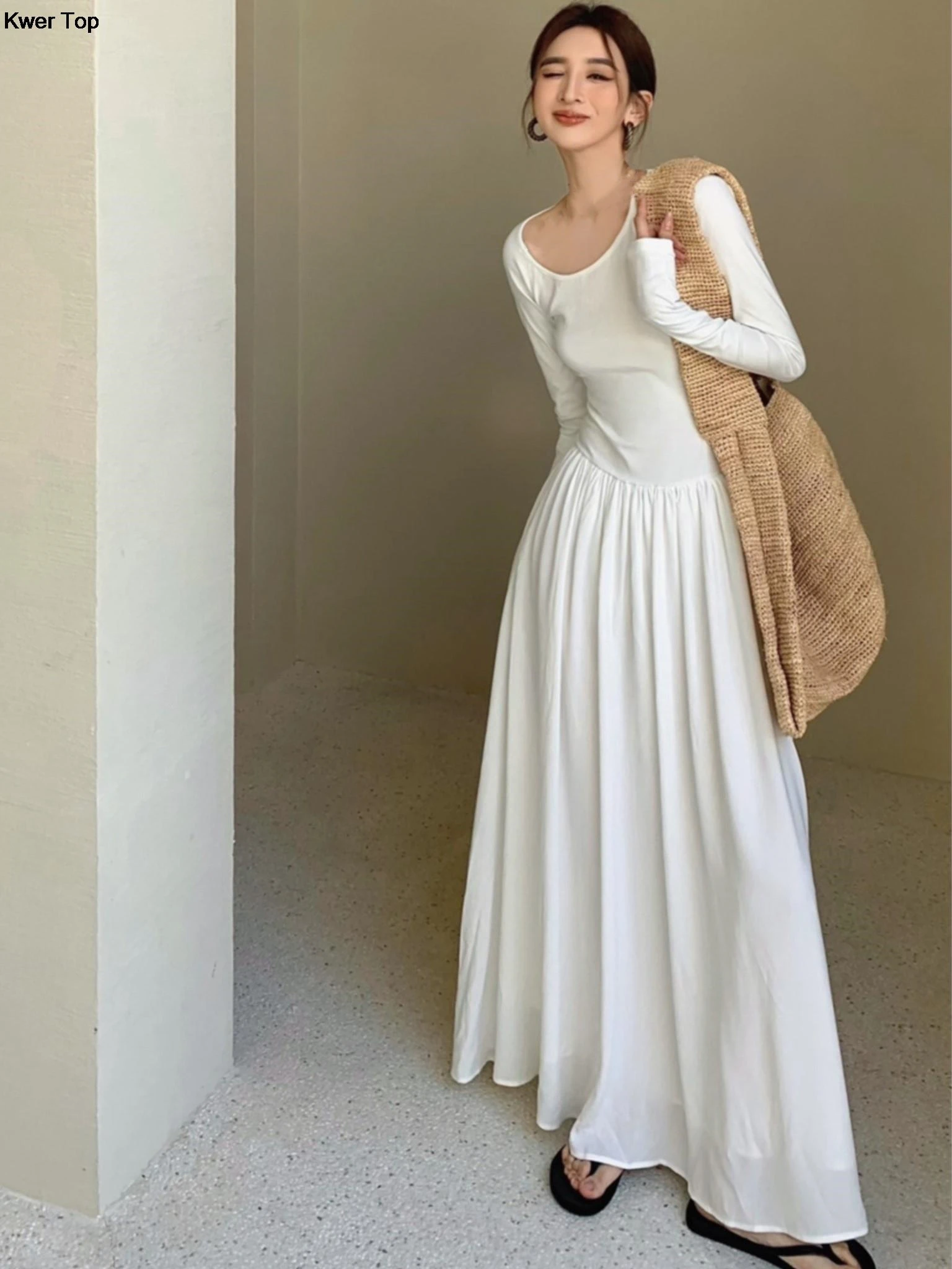 Maxi vestido ajustado informal de manga larga para mujer, elegante vestido de noche elegante para baile de graduación, bata blanca para mujer, ropa de primavera 2023