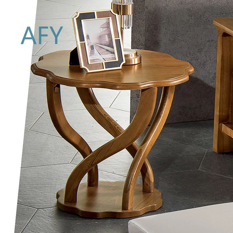White Ash Wood Plant Stand for Living Room Bedroom Decor Rustic Chinese Style Floor Flower Pot Rack Small Round Side Table