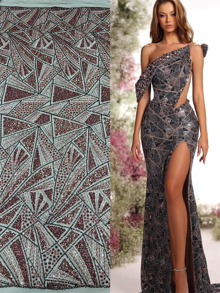 

Latest Best Quality Popular Luxury Elegant African Tulle Sequince lace With Embroidery Beads Fabric For Wedding Evening Dresses