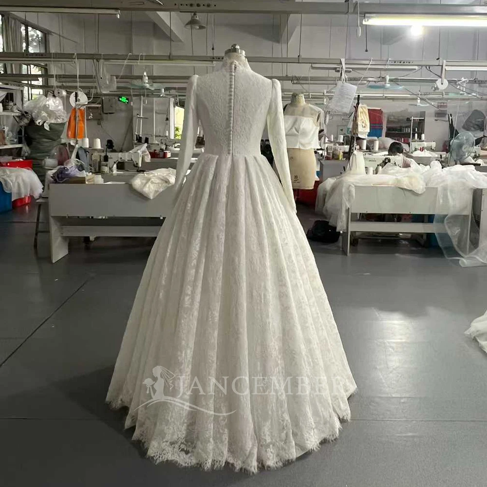 Robe De mariée De luxe personnalisée, robe De mariée princesse, col haut, manches longues, en dentelle