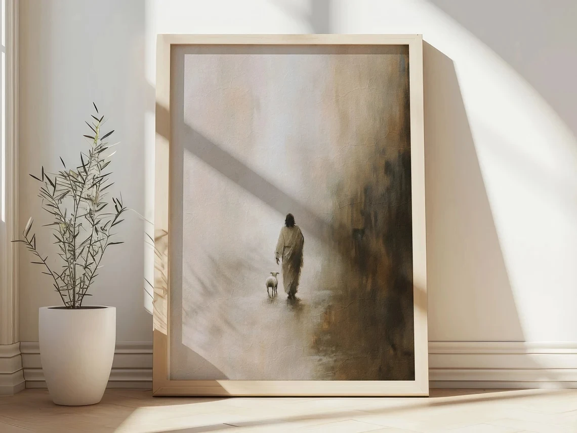 Jesus and Lost Sheep Wall Art Canvas Prints And Posters Watercolor Painting Good Shepherd Art Living Room Home Decor Artwork