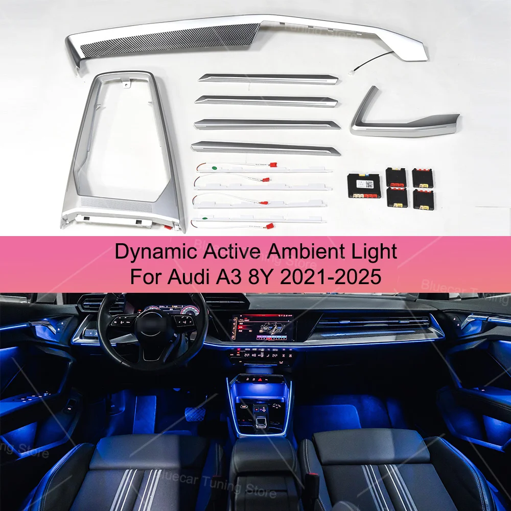 Dynamic Ambient Light For Audi A3 8Y S3 RS3 2021-2026 Decorative Air Vent LED Atmosphere Lamp Illuminated Strip 30-Color