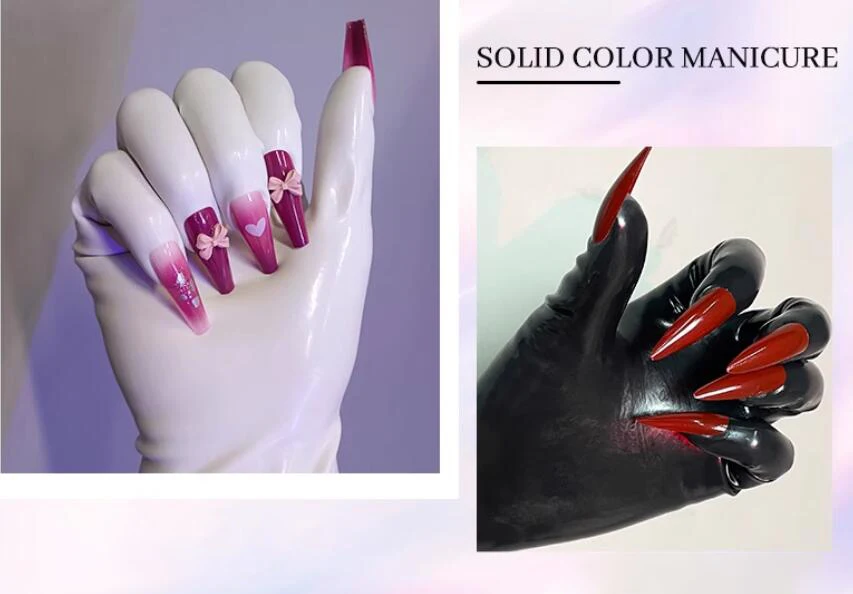 

Crossdressing Oil Glossy Flesh And Black Sexy Men's Women's Fetish Shiny Latex Rubber Cosplay Kigurumi Gloves With Nails Art