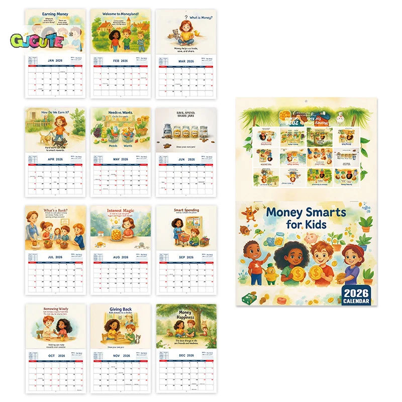 Calendario per bambini 2026 12 mesi Gestione dei soldi Calendario di pianificazione Strumento educativo interattivo per l'apprendimento STEM