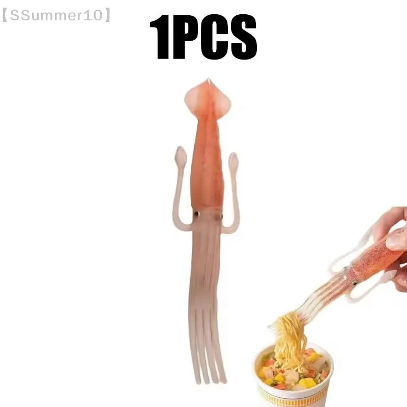 【SSummer10】1/2pcs Funny Squid Cuttlefish Heat-Resistant Fork - Instant Noodle Food Pick Tableware Kitchen Dinnerware Tool【SS】