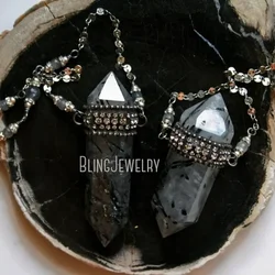 10pcs Collar Arcane Witch Black Tourmaline Crystal Quartz Pendulum Goth Necklace Women Wicca Talisman Emo Grunge Y2k Jewelry