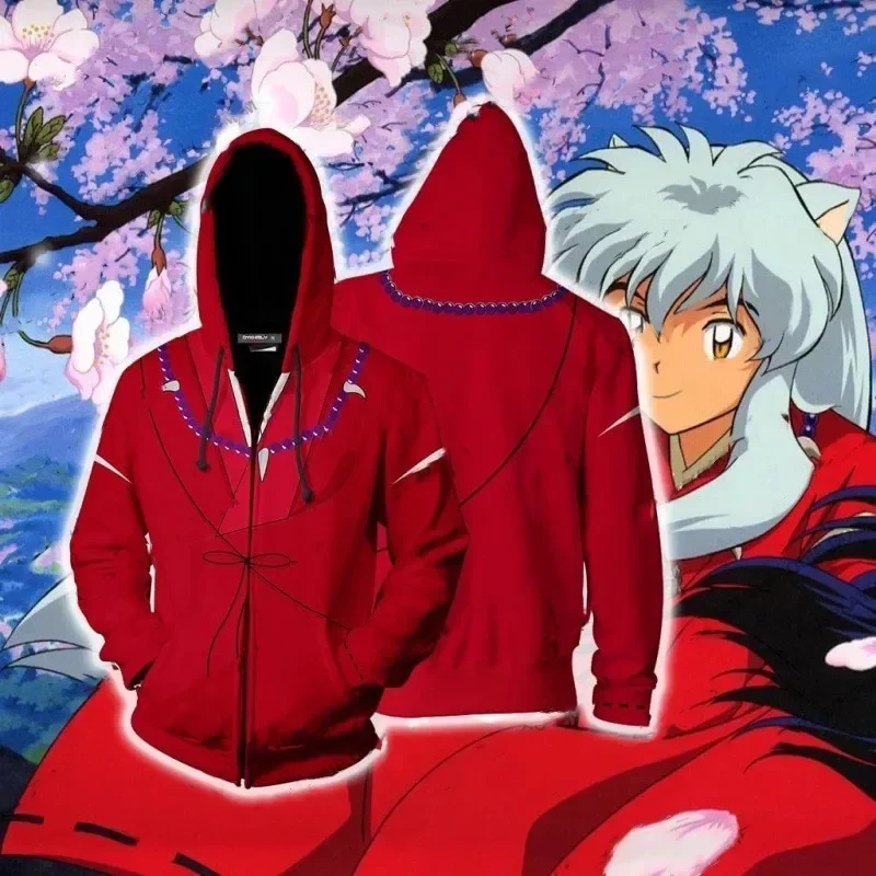 เสื้อฮู้ดคอสเพลย์อนิเมะ Inuyasha Sakuya Izayoi มีฮู้ดแนวสปอร์ตพิมพ์ลาย3D ฮาราจูกุซิปบางๆสำหรับฤดูใบไม้ผลิฤดูใบไม้ร่วง