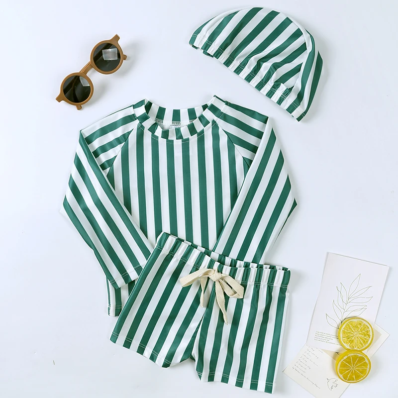 Sommer Kinder Jungen Badeanzüge 1-7T Mode Kinder Surfen Badeanzug Kleinkind Sets Urlaub Strand Hosen Langarm tops mit Hut – Detail 7
