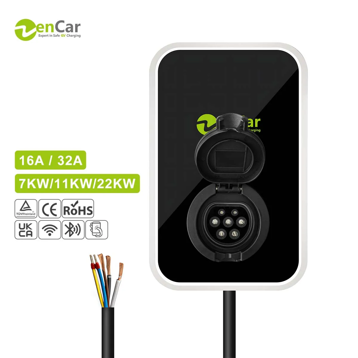 For New 7kW 11kW 22kW EV Wall-Mounted Charging Station Type 2 Socket TUV Certified IP66 Support APP WiFi OCPP Ethernet