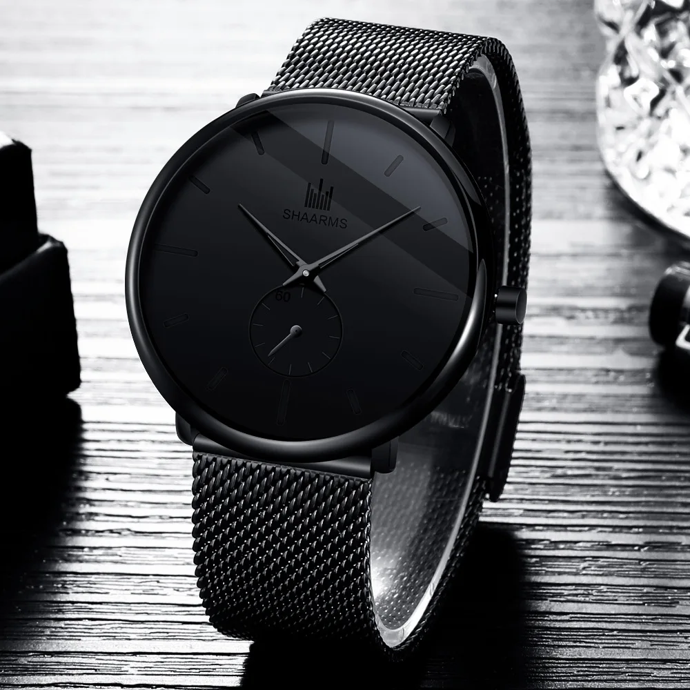 2023 New Stylish Men Watch Casual Black Steel Mesh Belt Luxury Mens Quartz Wristwatches Top Selling Timepiece Erkek Kol Satleri