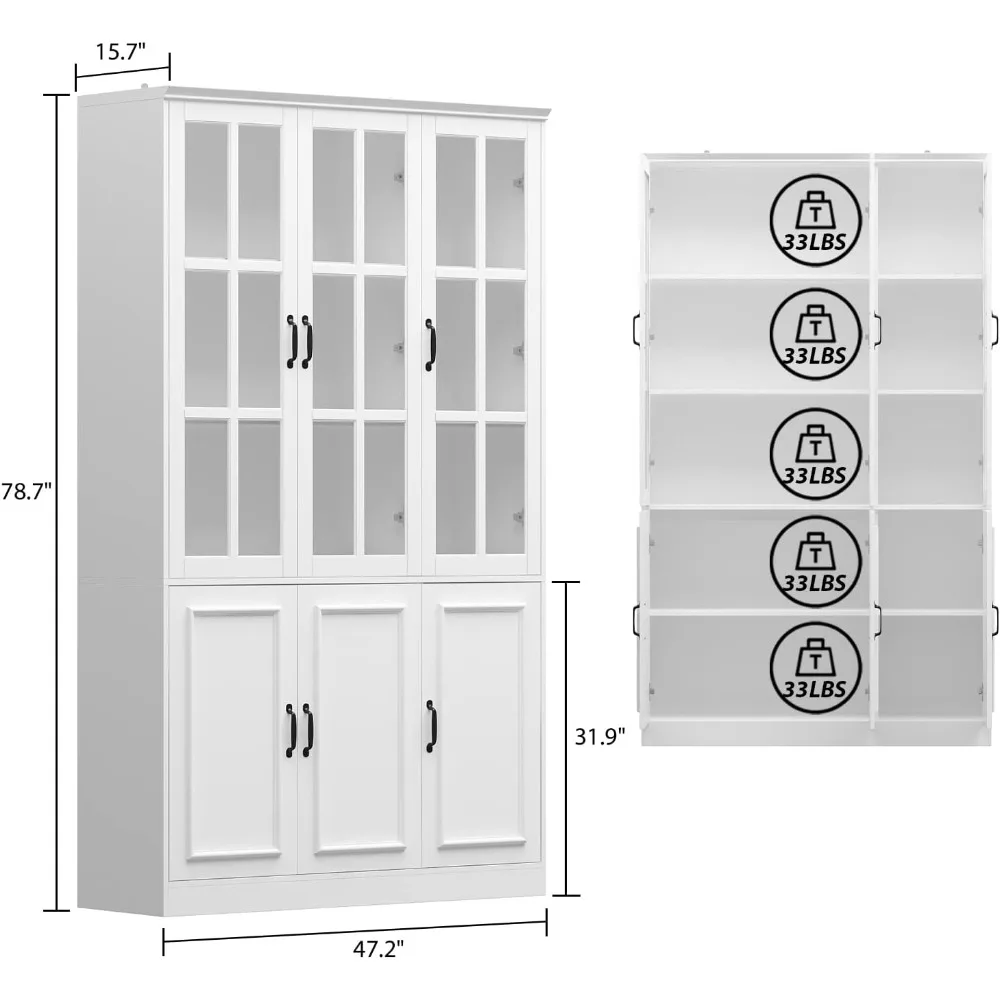 Tall Bookcase Bookshelf with 10 Storage Shelves & 3 Glass Doors, Wooden Display Storage Cabinet with 10 Compartments for