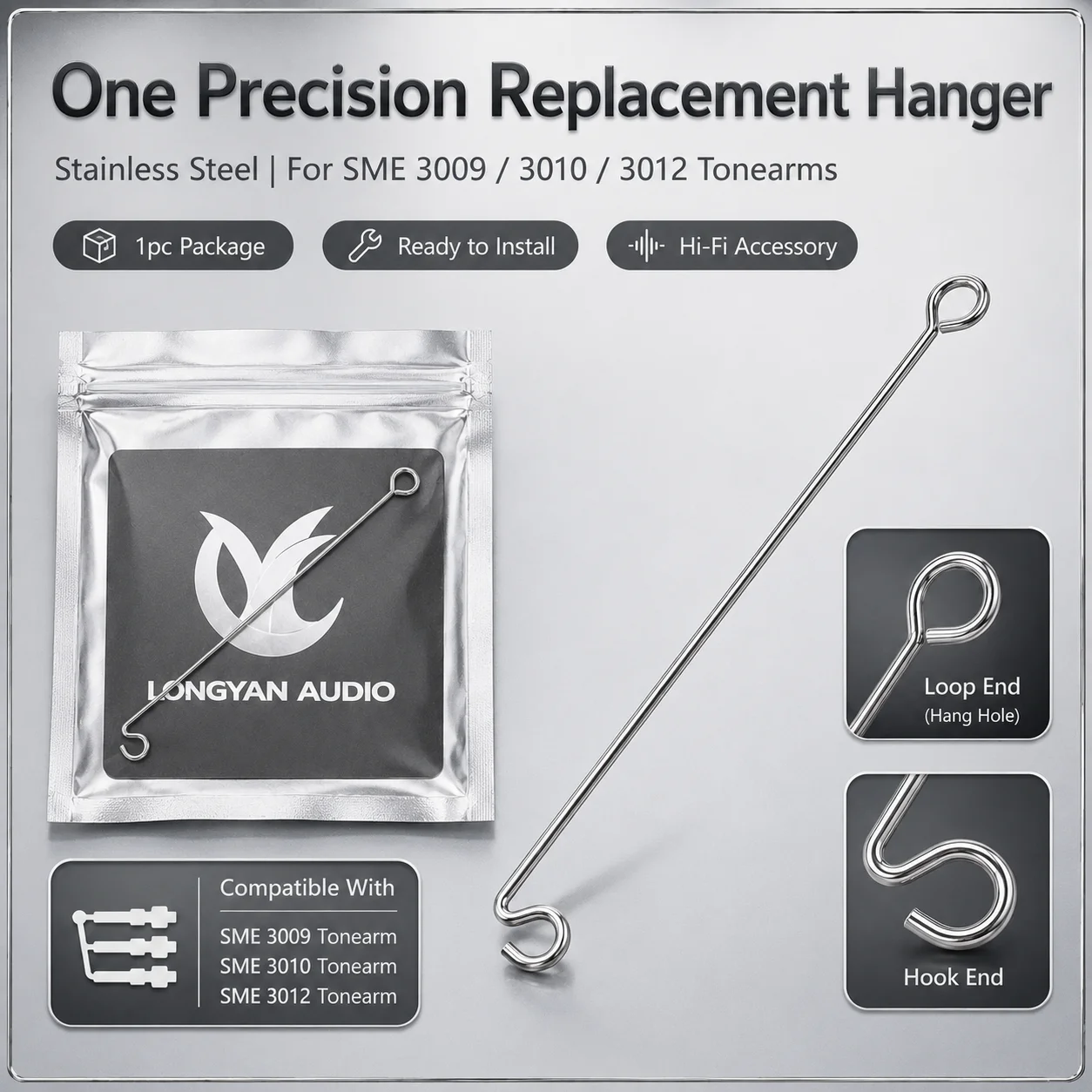 LINGYAN AUDIO Tonearm Anti Skate Hanger 72mm Stainless Steel Precision Bent Hook Replacement for SME 3009 3010 3012 Vinyl Turnta