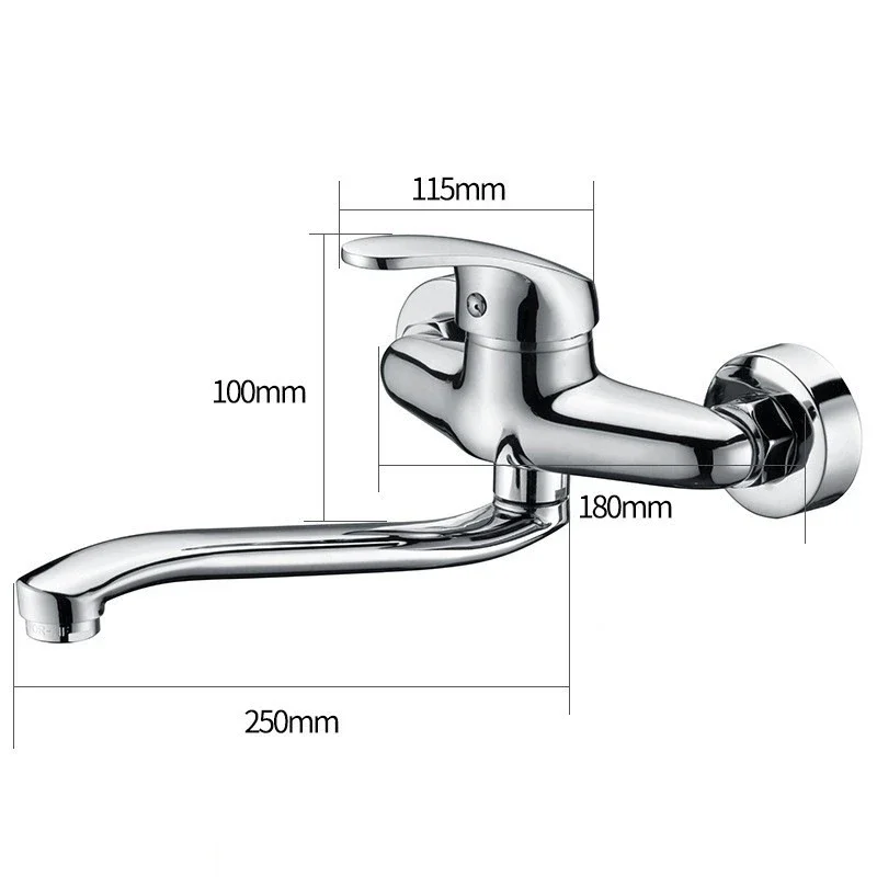 Brass Chrome Kitchen Faucet Wall Mounted Cold Hot Water Mixer Balcony Washing Mop Basin Bibcock Tap Swivel Spout Mop Pool Tap