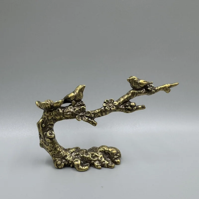 Antique Collectible Bronze Magpie Branch Holder Ornament, Pure Brass Incense Stand Decorative Craft