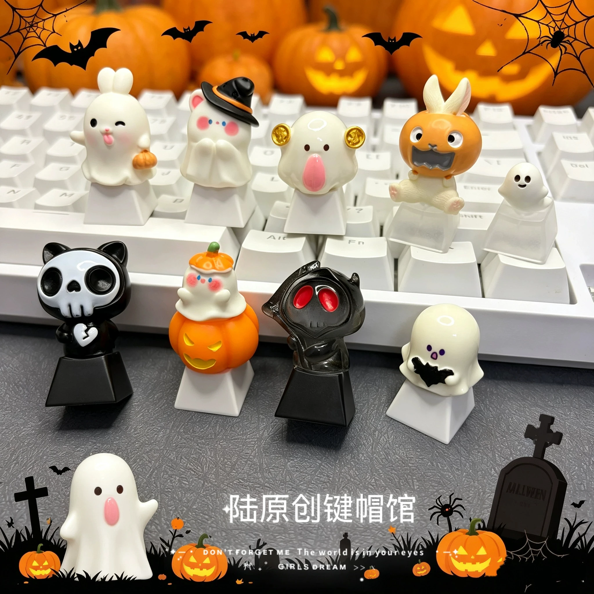 Highly transparent keycaps personalized creative diy mechanical keyboard accessories Halloween theme faceless monster ghost pump