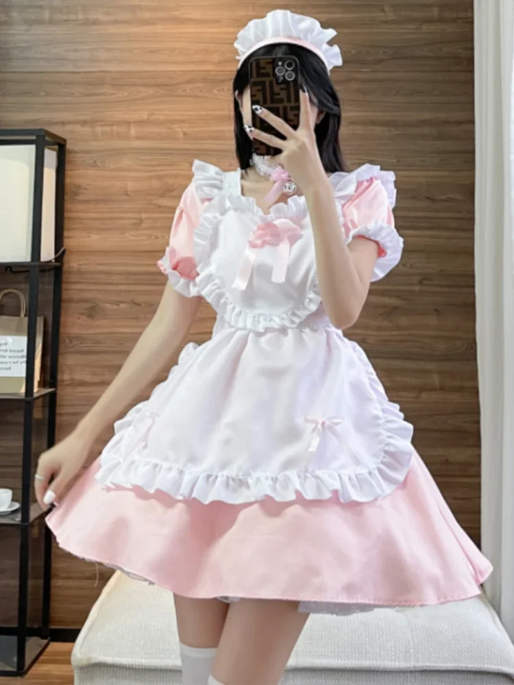 Japanese Classic Maid Dress Soft Girl Lolita Café Black Clothes Oversized Red Kawaii Dress Girl's Cute Clothes Free Shipping