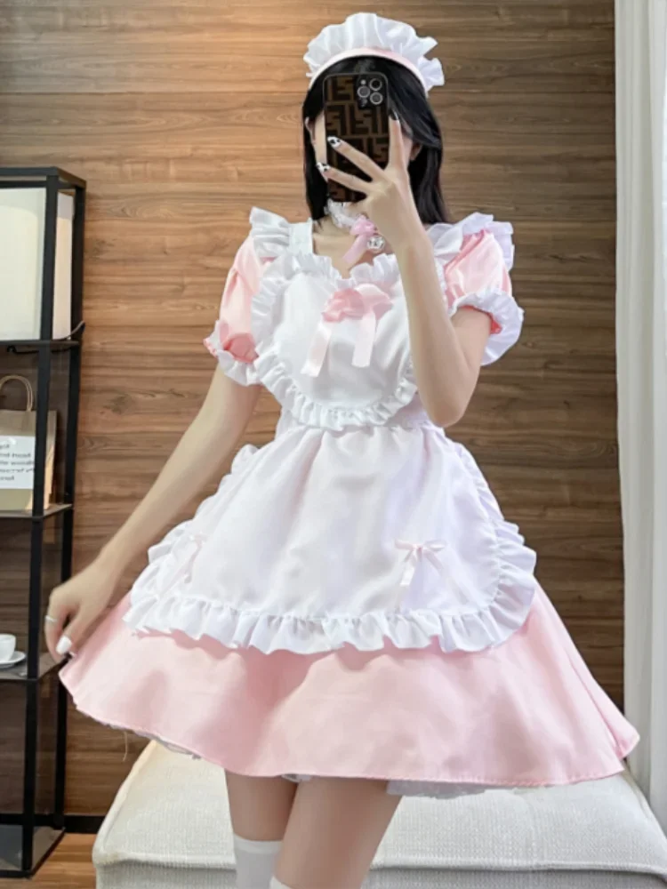 Japanese Classic Maid Dress Soft Girl Lolita Café Black Clothes Oversized Red Kawaii Dress Girl\'s Cute Clothes Free Shipping