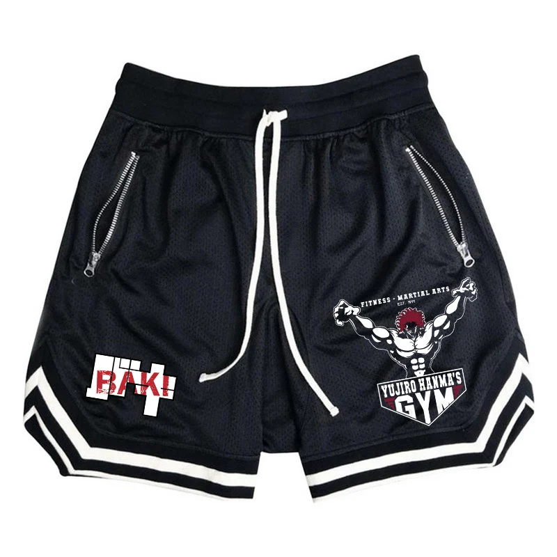 Hanma Baki Anime Gym Shorts for Men Breathable Quick Dry Mesh Shorts Summer Fitness Athletic Basketball Sports Short Pants Male