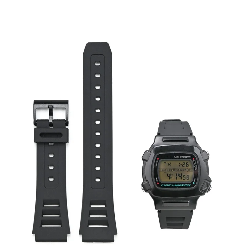 สายนาฬิกาสําหรับ W-740 เรซินนุ่ม TPU สีดํา Watchband Pin Buckle สายรัดข้อมือสายกันน้ํา