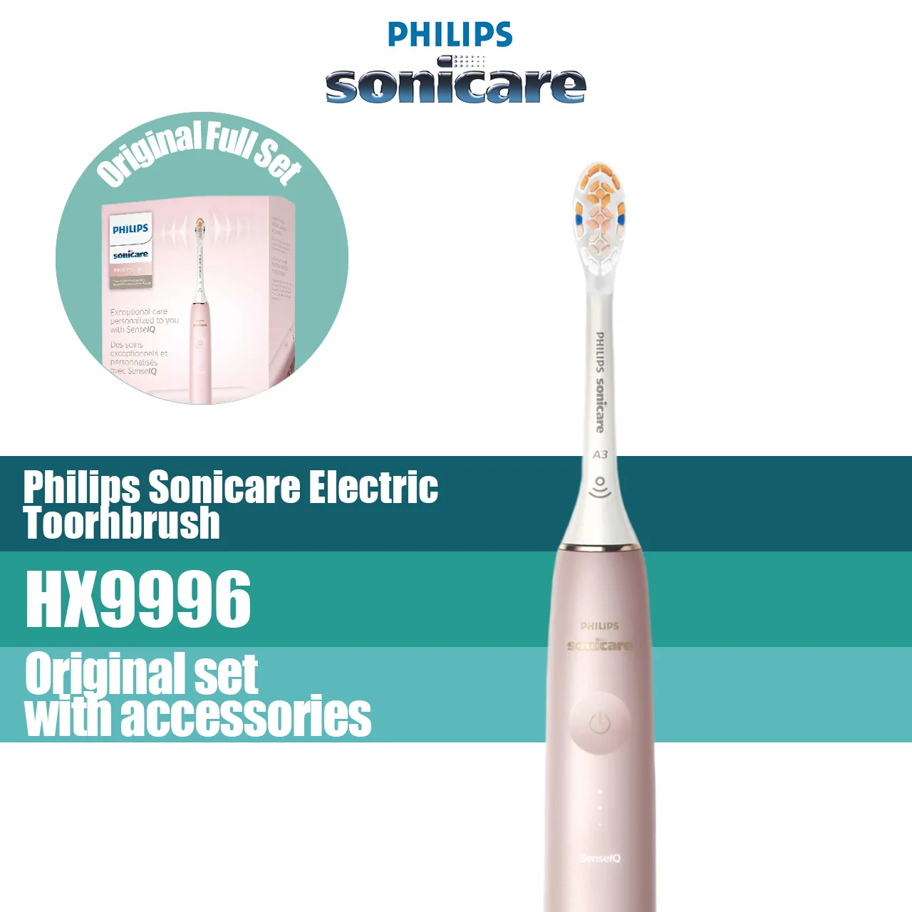 

Philips Sonicare DiamondClean HX9996 electric toothbrush rechargeable Philips Replacement Heads A3 Adult Pink