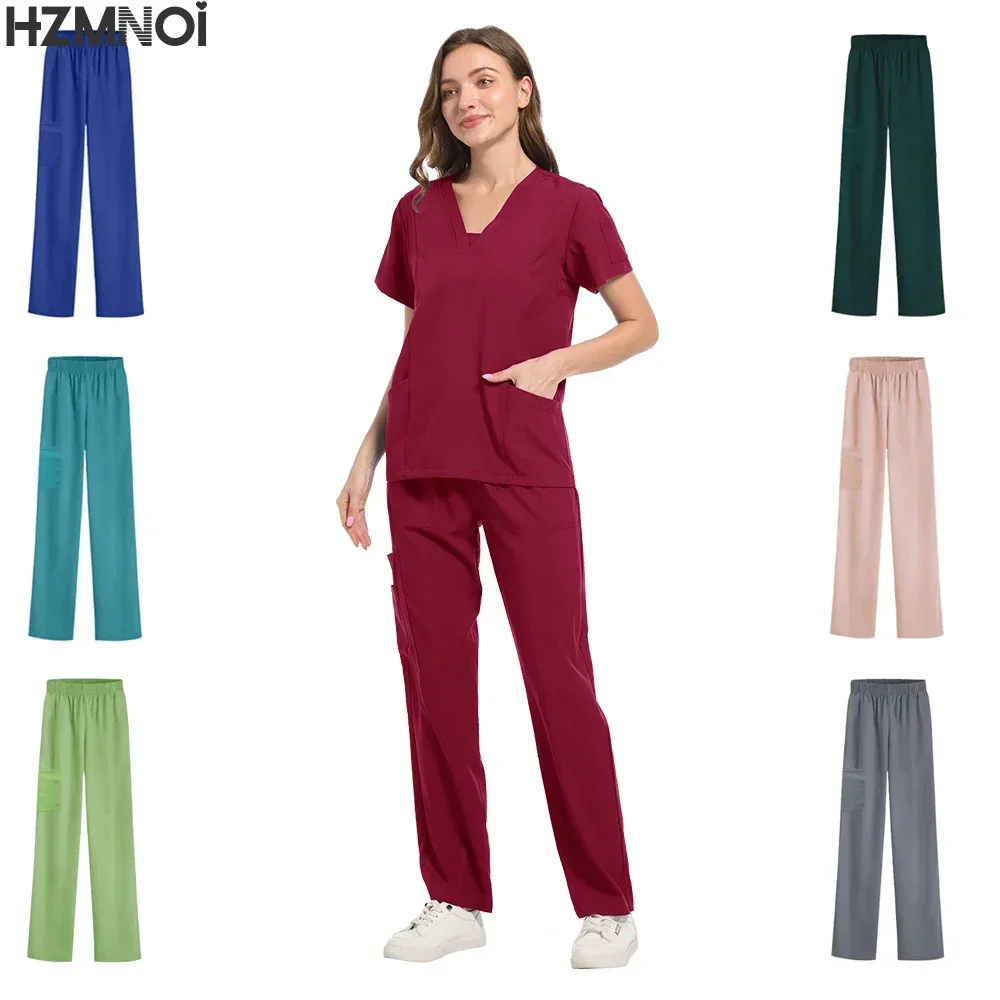 Uniforme d'infirmière de pharmacie unisexe à manches courtes, 1 pièce, vêtements de travail pour médecin d'hôpital, uniformes de chirurgie dentaire orale, gommages médicaux
