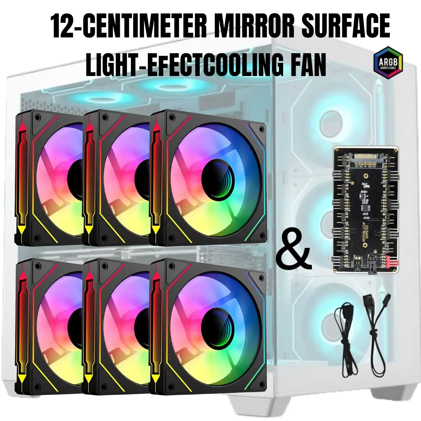 

120mm Mirror Surface ARGB PC Cooling Fan Kit with Controller – 6-Pack PWM Sync Case Fans（Forward Blade Fan）