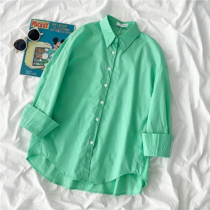 Women Blouses Office Lady Tops Pink White Blue Button Up Long Sleeve Shirt Female 2022 New Spring Korean Fashion Shirts Mujer