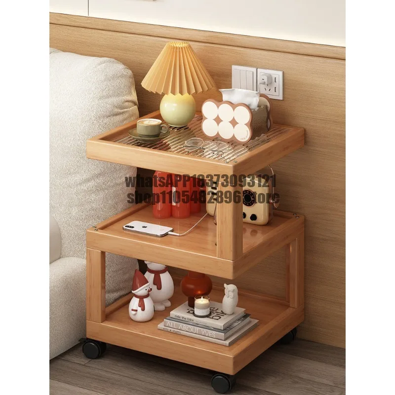 Nightstand, home bedroom mini storage rack, nan bamboo bedside table, movable side table, side cabinet
