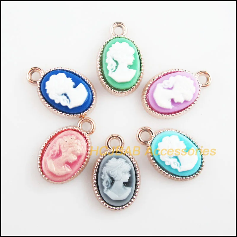 18 nouvelles breloques ovales KC couleur or rétro beauté pendentifs en résine mixte 12x21mm