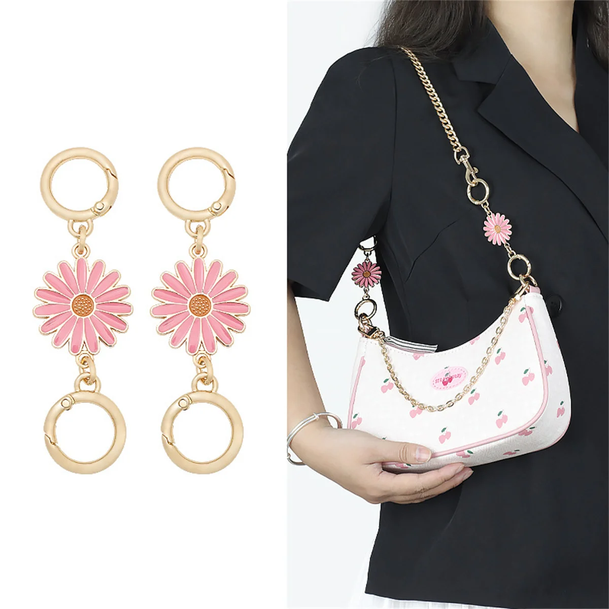 HOLIN Gold Pink Little Daisy Mahjong Bag Extension Chain Bag Accessories Shoulder Strap Straight Replacement Chain